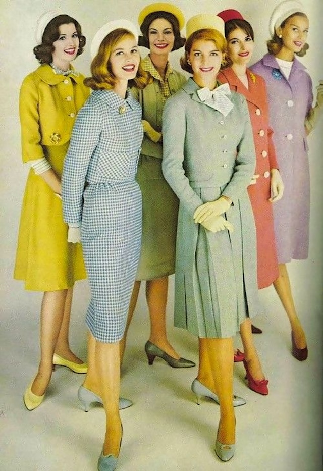 These tea dresses exemplify the practical yet graceful style of the 1940s wartime era.