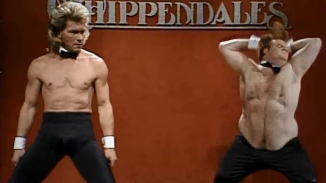 The contrast between Swayze’s polished moves and Farley’s physical comedy made this sketch unforgettable.