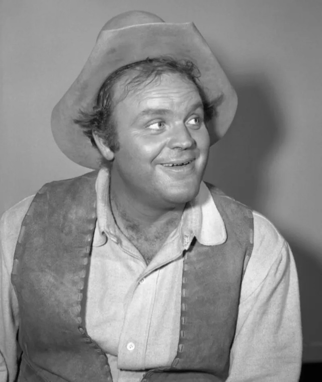 Dan Blocker as Hoss Cartwright, looking cheerful in a candid moment during Bonanza filming