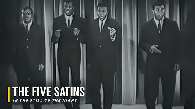 Another iconic moment of The Five Satins on stage, highlighting their soulful performance of "In The Still Of The Night," a song that has resonated with audiences for decades.