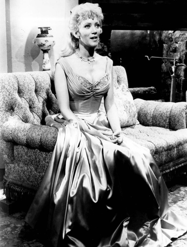 Kathie Browne in an elegant gown as Laura Dayton, the woman who captured Adam Cartwright’s heart in Bonanza