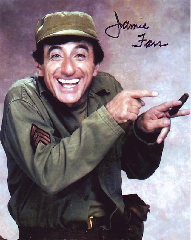 An autographed photo of Jamie Farr as Corporal Klinger, a character who became famous for his humor, quick wit, and his memorable cross-dressing antics in M*A*S*H