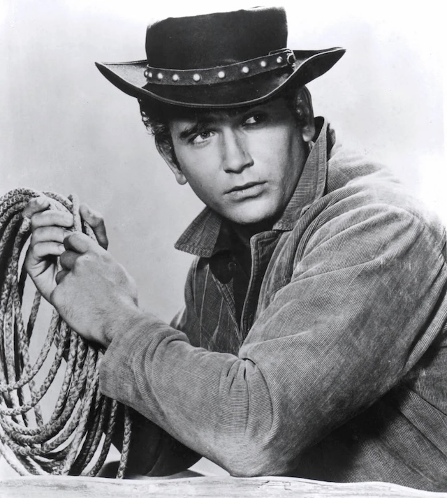 Michael Landon as Little Joe, showcasing the youthful charm and rugged spirit that made him a beloved character in "Bonanza.