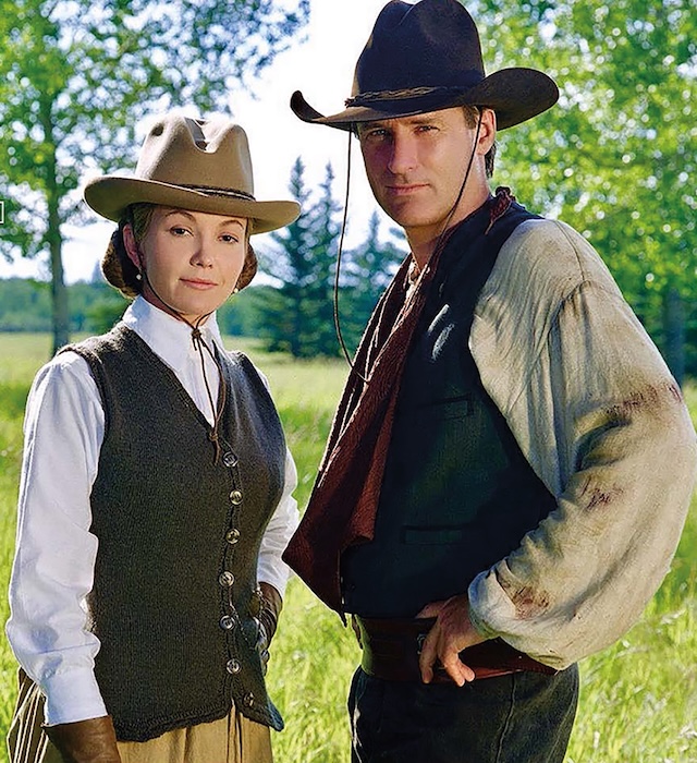 A striking portrait of Diane Lane and her co-star in a classic Western setting, highlighting the timeless beauty and rugged spirit of the genre