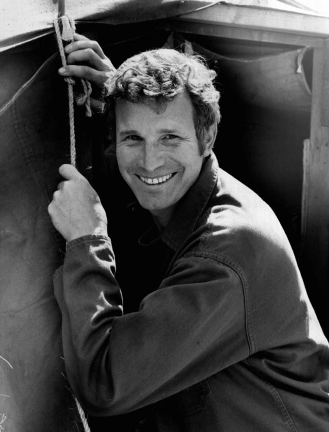 A behind-the-scenes look at Wayne Rogers as Trapper John, capturing his warm smile and likable personality that made him a fan favorite on M*A*S*H