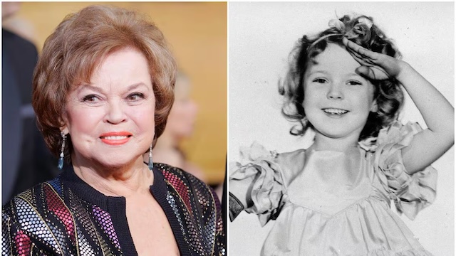 Shirley Temple as the joyful child star and in her later years as a respected diplomat, showing the evolution of her life and legacy across decades