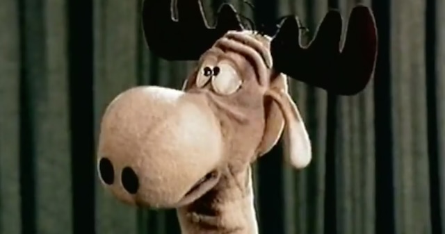 A close-up of Bullwinkle in puppet form, used during the original broadcasts to introduce segments with a personal touch.