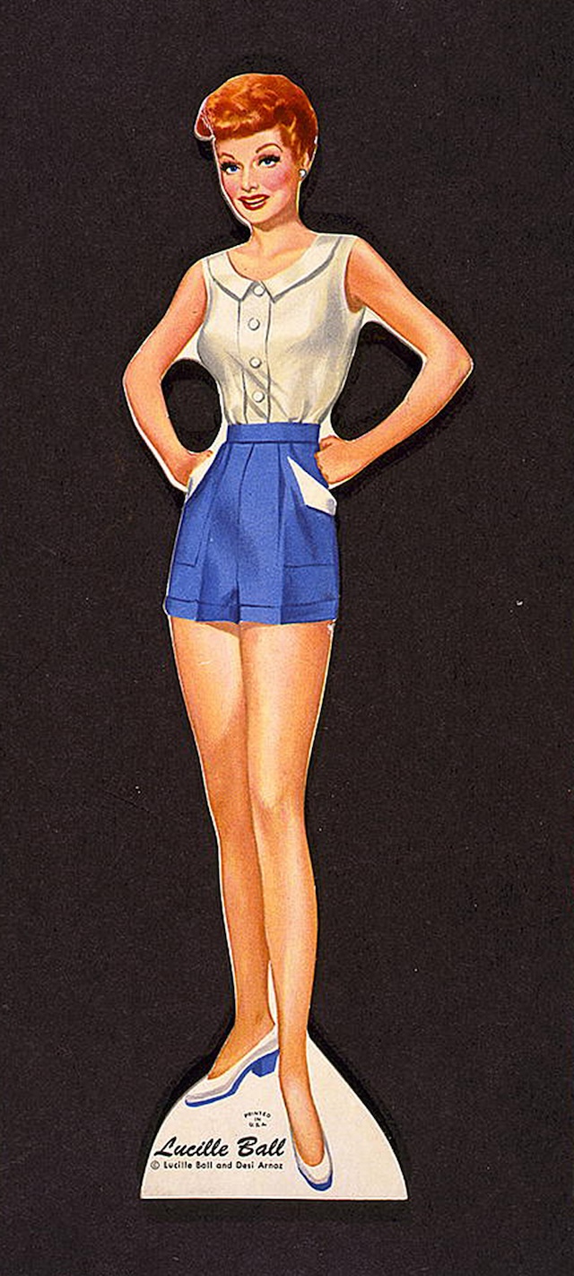 A vintage paper doll of Lucille Ball, showcasing her iconic style and capturing the charm of the legendary star of "I Love Lucy."