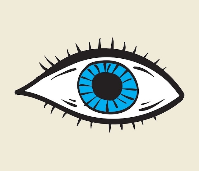 An eye with a bright blue iris, reflecting sensitivity, intuition, and an ability to connect with others on a deep level