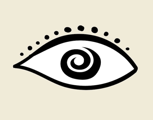 An eye with a swirl pattern, suggesting an eccentric and unique individual who follows their instincts and stands out from the crow