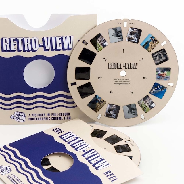 A close-up look at a Retro-View reel, bringing back childhood memories of viewing your favorite shows in 3D