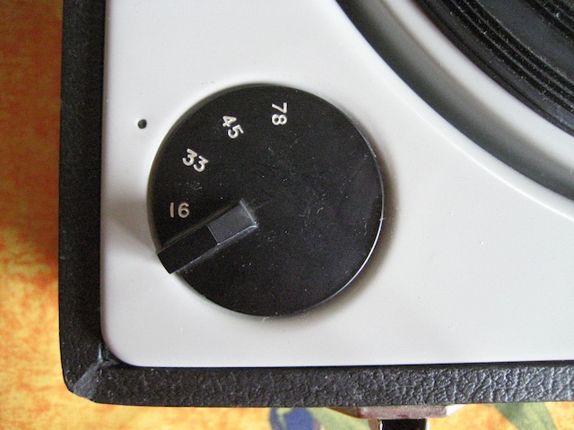 Close-up of a speed selector knob, vital for vinyl playback