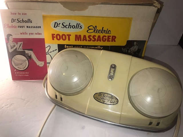 An original boxed version of the foot massager, showing instructions that promise comfort while relaxing.