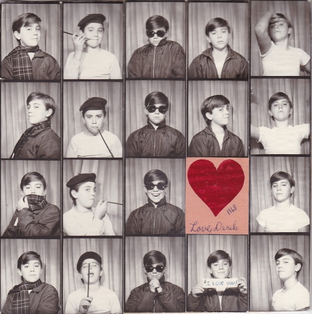 A young boy shows off his playful side with various poses in a photobooth, marked "Love, Derek 1968