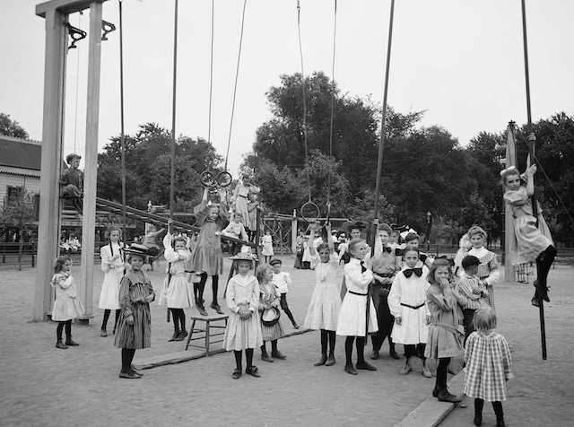 Vintage playground equipment allowed kids to challenge their balance and strength