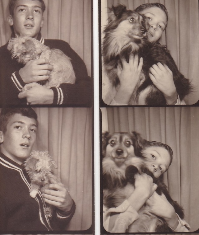 Boys pose with their beloved dogs, preserving the bond between kids and pets in the 1960s