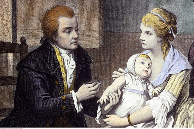 Edward Jenner giving the first smallpox vaccination, the start of immunology