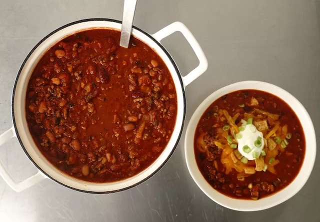 This thick, flavorful chili is packed with beans, meat, and spices, offering the perfect blend of heat and comfort for a satisfying meal