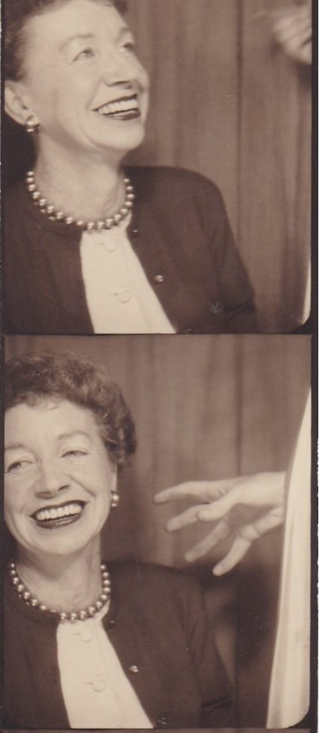 A woman’s candid laughter is perfectly captured in this photobooth shot