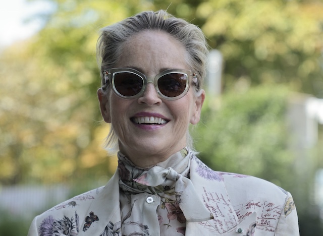 Sharon Stone smiles brightly in a floral outfit, proving she still shines effortlessly