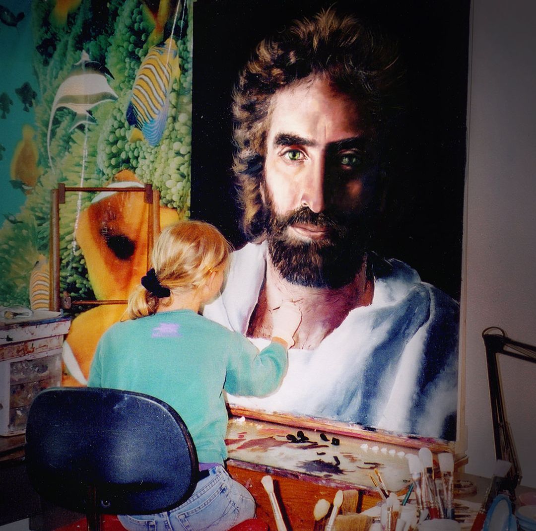 A young Akiane Kramarik painting her famous depiction of Jesus, titled "Prince of Peace," demonstrating remarkable skill at such a young age