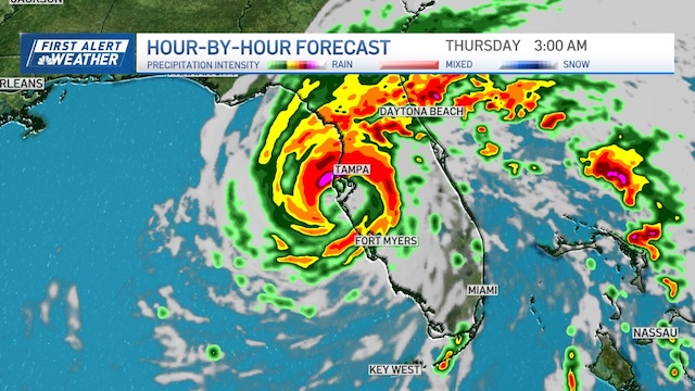  Another weather forecast update showing the increasing intensity of Hurricane Milton as it nears Florida, with heavy rainfall and storm surges expected in major cities