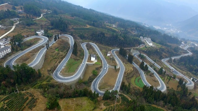 Curved roads, like this one, help reduce the gradient and make driving safer and smoother, especially on steep terrains