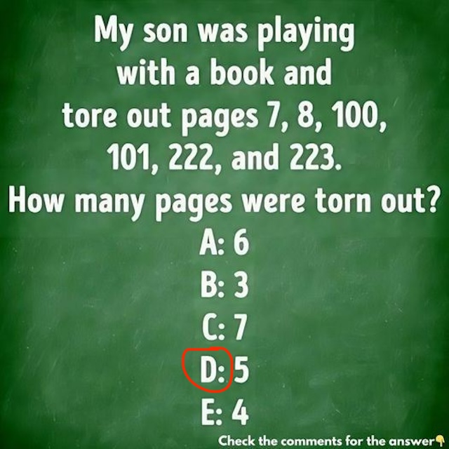 Answer revealed! The correct answer is 5 pages. Ready to dive into the logic behind it? See how the pages align in pairs for a surprising solution