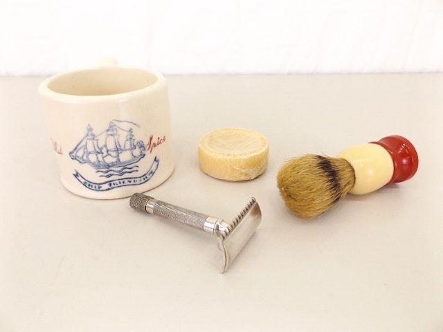 This vintage shaving set brings nostalgia with its Old Spice branding, a symbol of masculinity from a bygone era