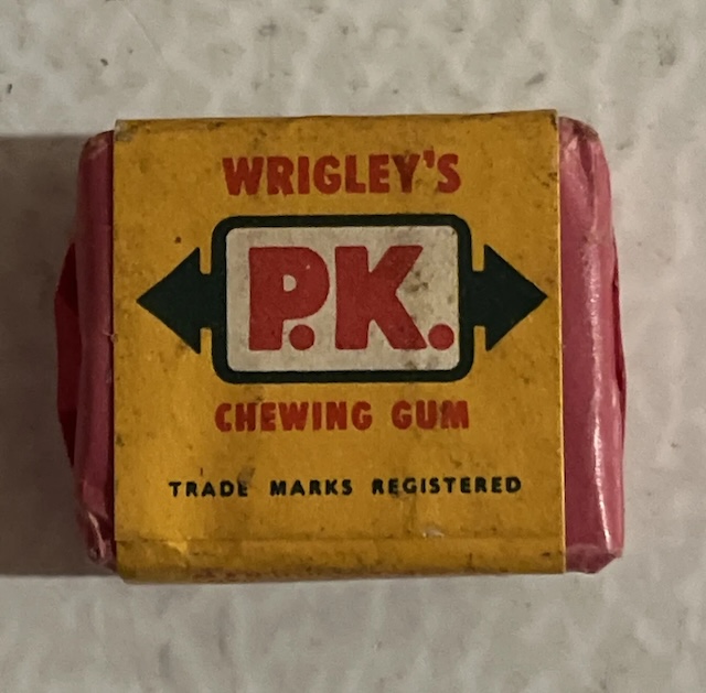 An earlier version of the Wrigley's P.K. Chewing Gum, showcasing the timeless design that many will remember