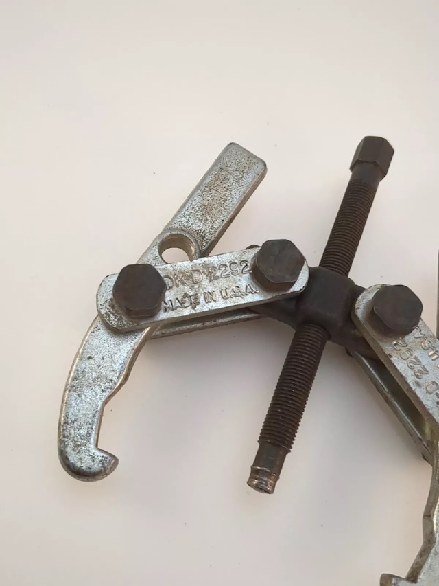 The Vintage 2 & 3 Jaw Adjustable Gear Puller in its full glory, displaying its solid construction that made it reliable for removing gears and bearings