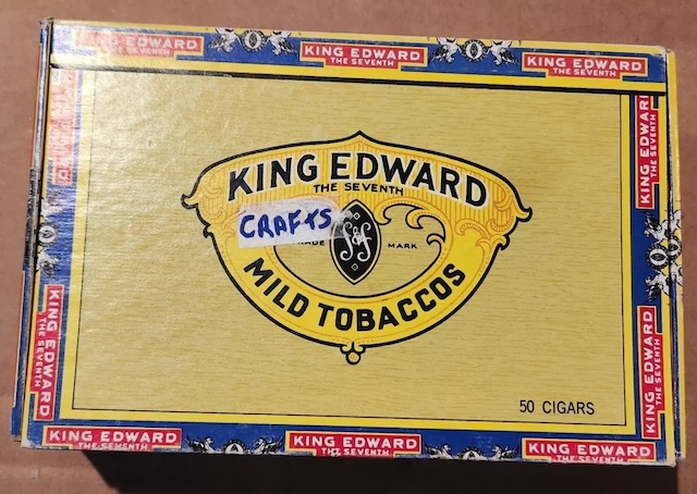 Repurposed for crafts, this King Edward cigar box carries with it memories of days when these cigars were the go-to choice for many