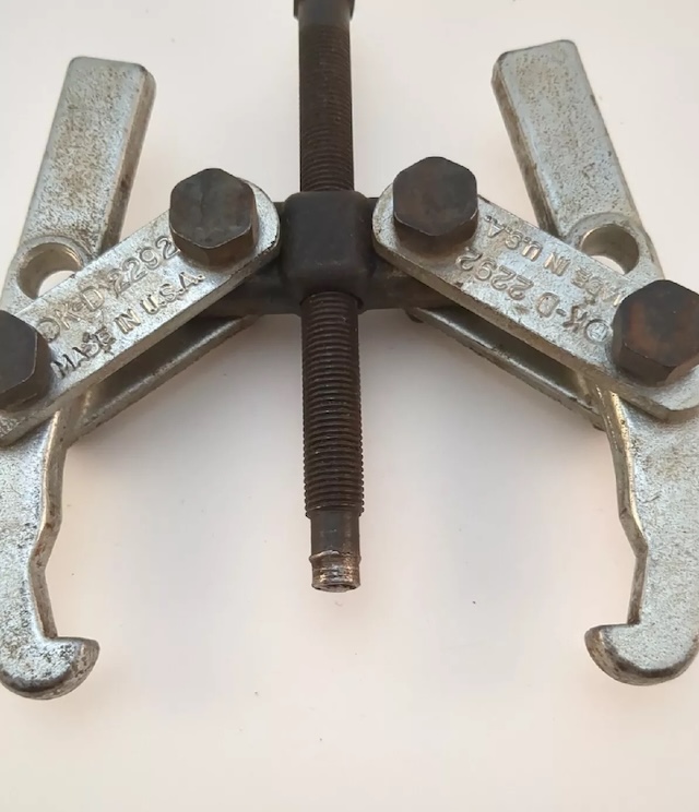 A closer look at the markings on this vintage gear puller, built for durability and precision. Mechanics relied on tools like this for tricky jobs