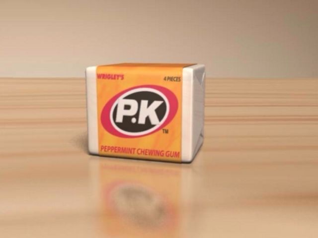 A more recent version of Wrigley's P.K. Peppermint Chewing Gum, keeping the nostalgic look alive