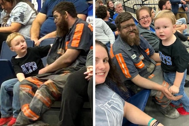 Still covered in coal dust, Michael rushes from his shift to attend his son’s first basketball game, proving that love knows no exhaustion