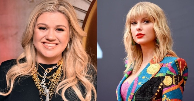 Two pop icons: Kelly Clarkson (left) and Taylor Swift (right) find themselves at the center of a media debate over the balance between sports and entertainment