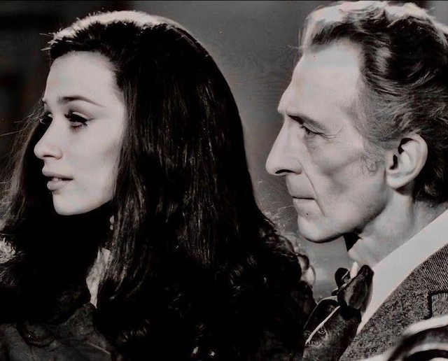 Valerie Leon and Peter Cushing