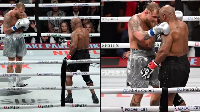 The intense action continues between Jake Paul and Mike Tyson as both fighters give their all in the ring