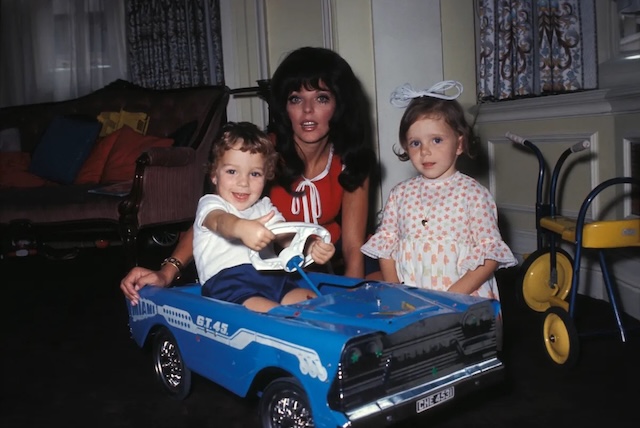 An undated photograph of Joan Collins and her children at home in California