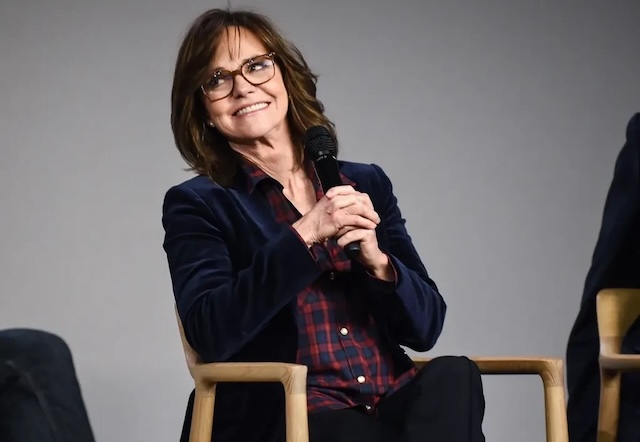 Sally Field speaking at an event, radiating confidence and wisdom from her many years in the industry