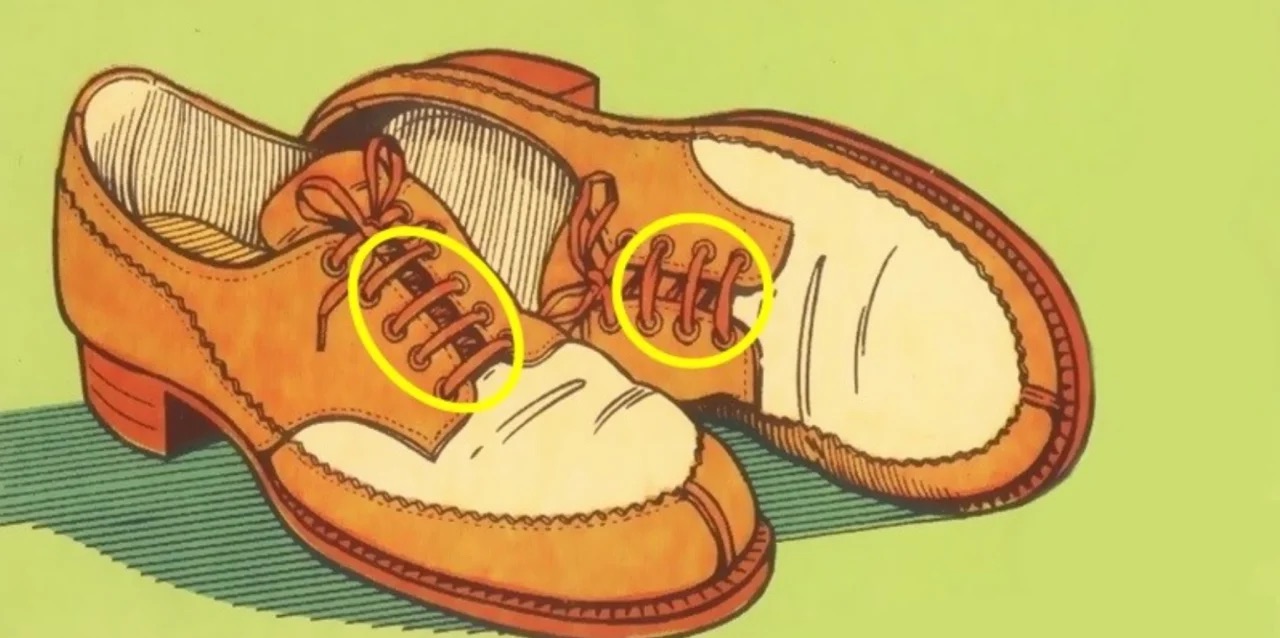 The lacing detail reveals the answer—one shoe has 5 lace holes, while the other has only 4! Did you spot this clever oversight?