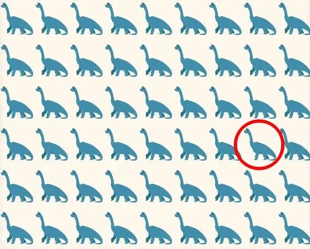 Did you spot the odd dinosaur? Here’s the answer circled in red! It’s all about noticing the small differences