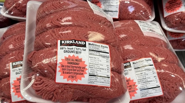 Freshly packaged ground beef at the store. Look for the bright red color but don’t immediately worry if you spot gray areas inside the package