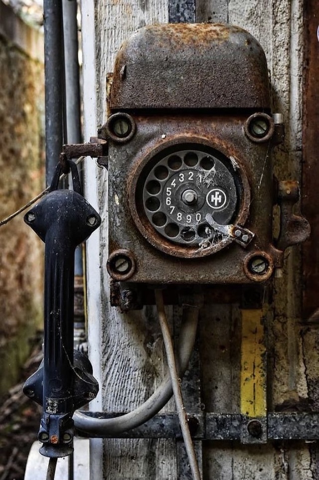 This rusted yet functional relic highlights the resilience of industrial communication devices from the mid-20th century