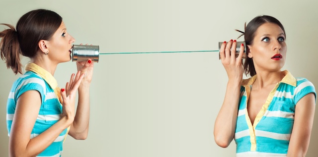 Two women relive childhood nostalgia, using the timeless tin can and string as an improvised communication tool