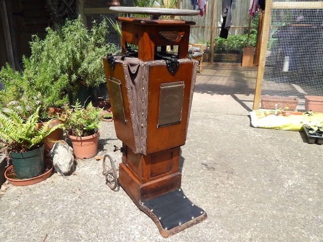 Set outdoors, this photograph of the vintage vacuum showcases its robust build, hinting at its historical usage and significance