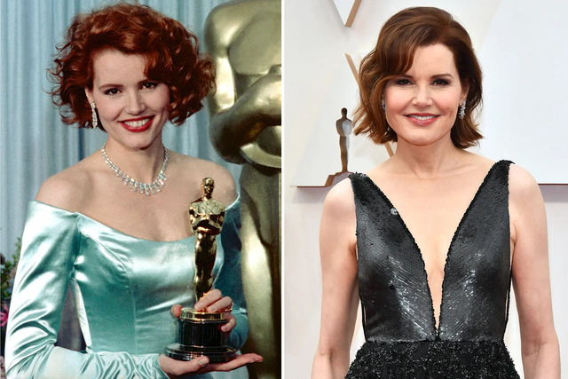 A comparison of Geena Davis during her Oscar win and later in her career, highlighting her journey through the years.