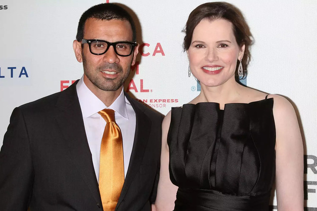 Geena Davis with her husband Dr. Reza Jarrahy during a public event, showcasing her personal and professional balance.