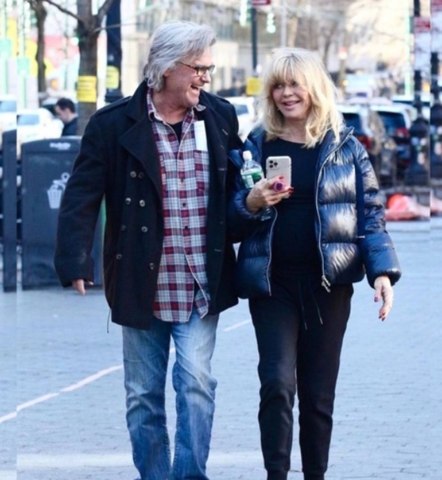 Goldie Hawn and Kurt Russell take on the chilly streets hand in hand, their bond unaffected by the buzz surrounding her changed look.