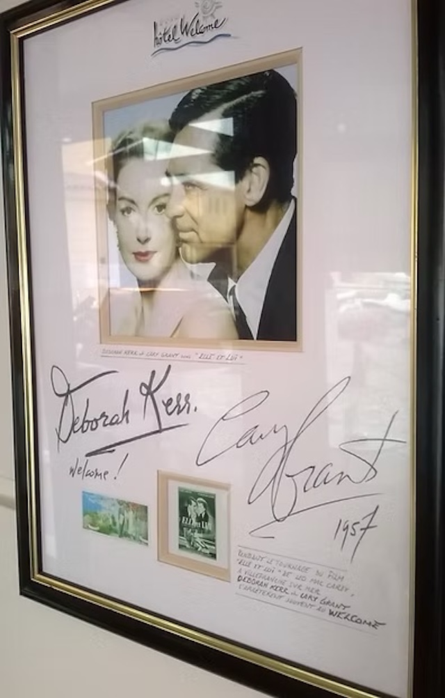 Signed poster of An Affair to Remember with autographs by Cary Grant and Deborah Kerr, displayed at the Welcome Hotel